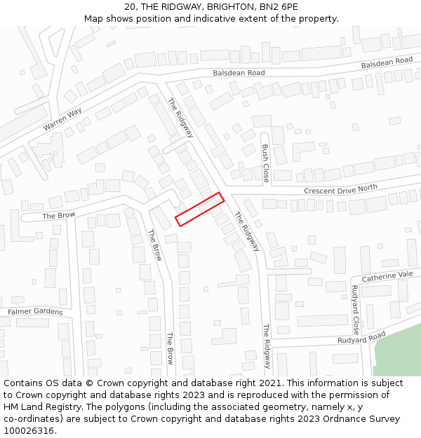 20, THE RIDGWAY, BRIGHTON, BN2 6PE: Location map and indicative extent of plot