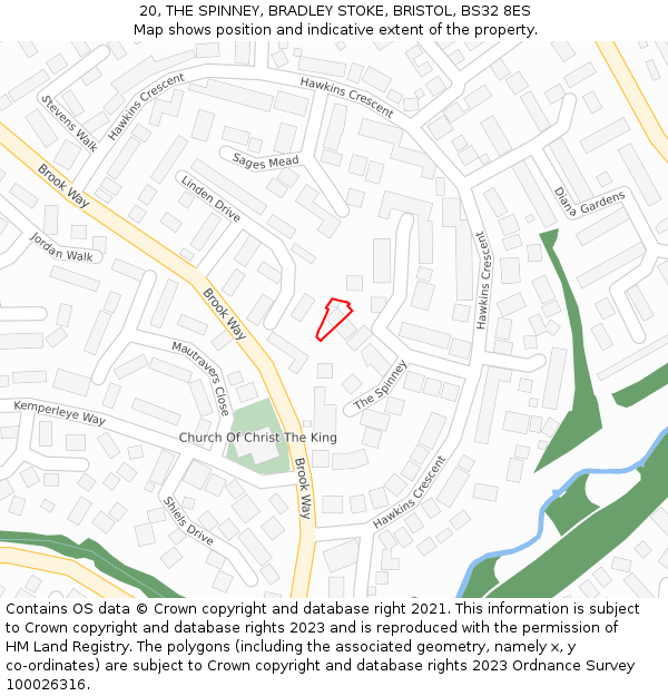 20, THE SPINNEY, BRADLEY STOKE, BRISTOL, BS32 8ES: Location map and indicative extent of plot