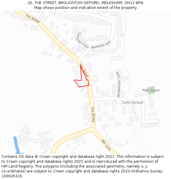 20, THE STREET, BROUGHTON GIFFORD, MELKSHAM, SN12 8PW: Location map and indicative extent of plot