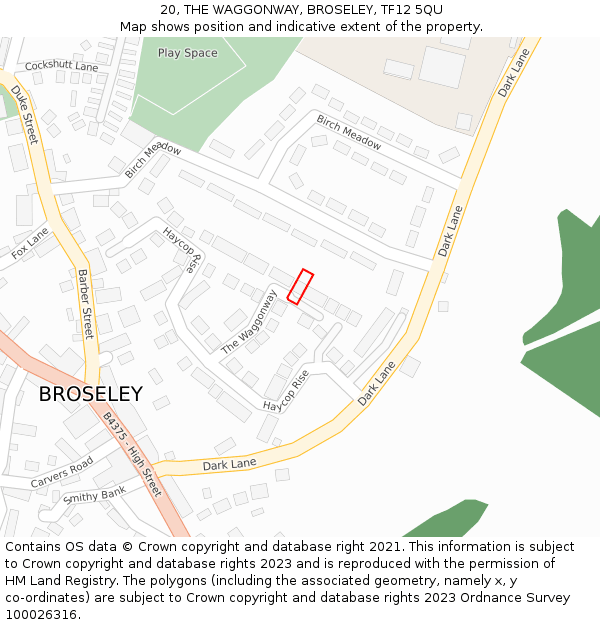 20, THE WAGGONWAY, BROSELEY, TF12 5QU: Location map and indicative extent of plot