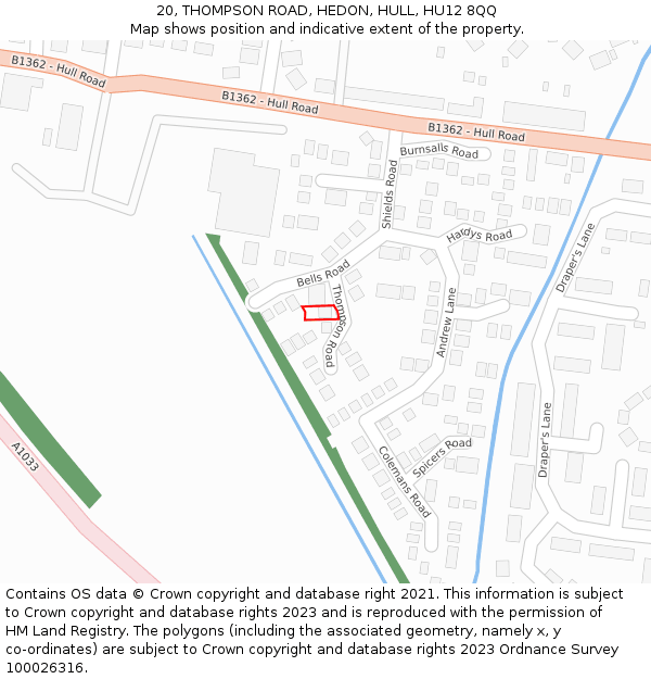 20, THOMPSON ROAD, HEDON, HULL, HU12 8QQ: Location map and indicative extent of plot