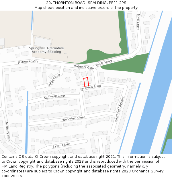 20, THORNTON ROAD, SPALDING, PE11 2PS: Location map and indicative extent of plot