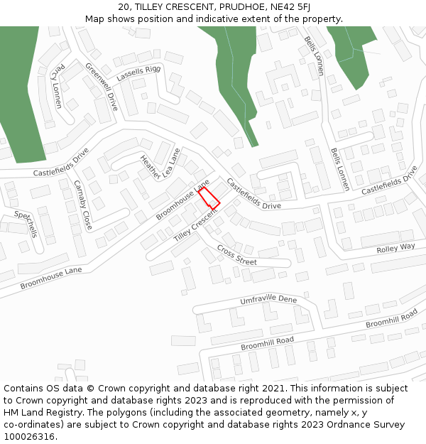 20, TILLEY CRESCENT, PRUDHOE, NE42 5FJ: Location map and indicative extent of plot