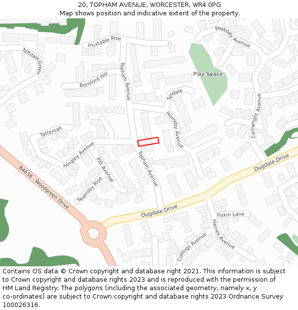 20, TOPHAM AVENUE, WORCESTER, WR4 0PG: Location map and indicative extent of plot