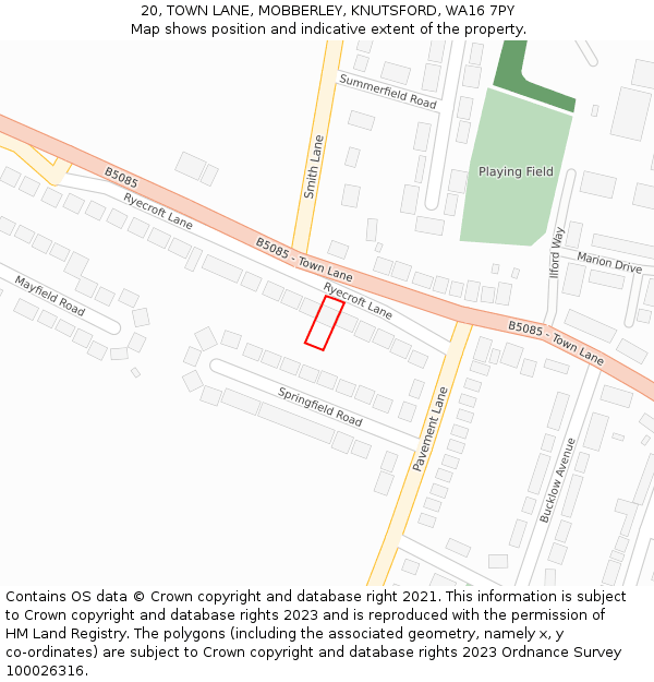 20, TOWN LANE, MOBBERLEY, KNUTSFORD, WA16 7PY: Location map and indicative extent of plot