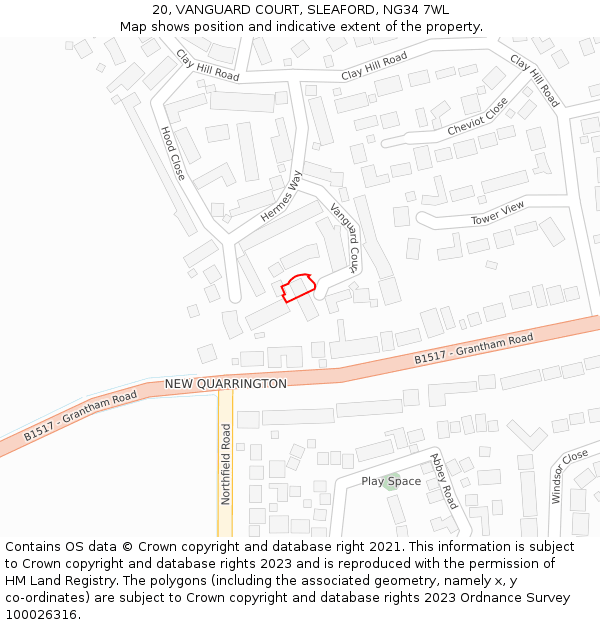 20, VANGUARD COURT, SLEAFORD, NG34 7WL: Location map and indicative extent of plot