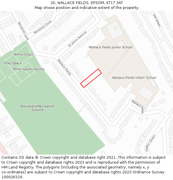 20, WALLACE FIELDS, EPSOM, KT17 3AT: Location map and indicative extent of plot