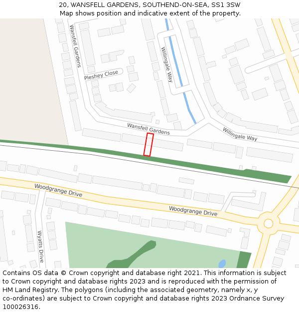 20, WANSFELL GARDENS, SOUTHEND-ON-SEA, SS1 3SW: Location map and indicative extent of plot