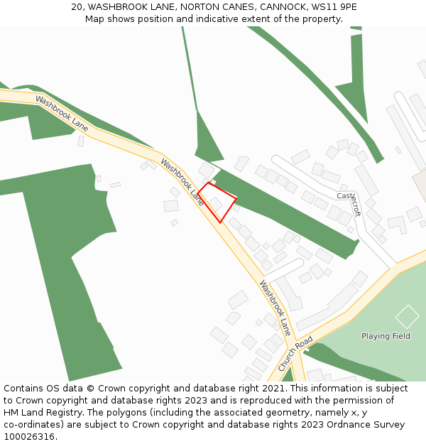 20, WASHBROOK LANE, NORTON CANES, CANNOCK, WS11 9PE: Location map and indicative extent of plot