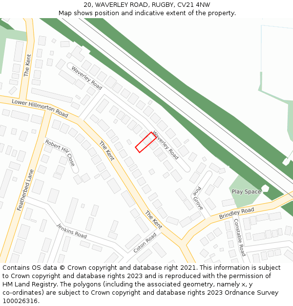 20, WAVERLEY ROAD, RUGBY, CV21 4NW: Location map and indicative extent of plot