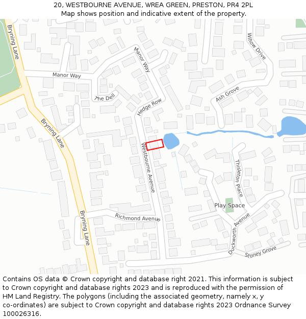 20, WESTBOURNE AVENUE, WREA GREEN, PRESTON, PR4 2PL: Location map and indicative extent of plot