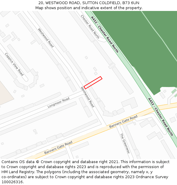 20, WESTWOOD ROAD, SUTTON COLDFIELD, B73 6UN: Location map and indicative extent of plot