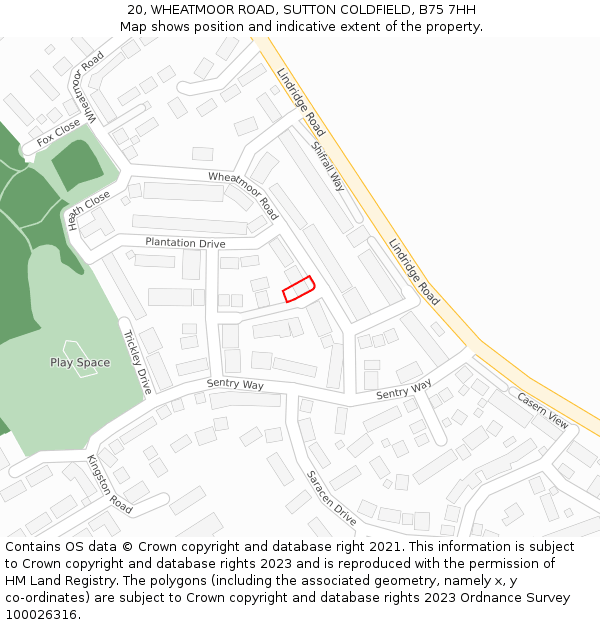 20, WHEATMOOR ROAD, SUTTON COLDFIELD, B75 7HH: Location map and indicative extent of plot