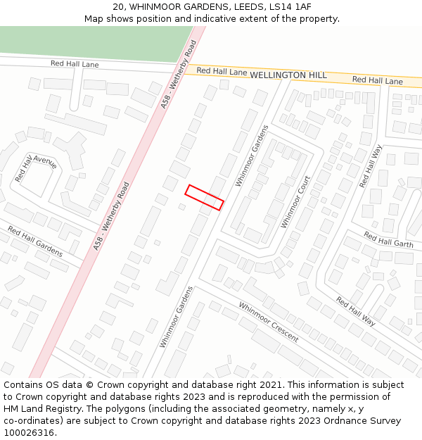 20, WHINMOOR GARDENS, LEEDS, LS14 1AF: Location map and indicative extent of plot