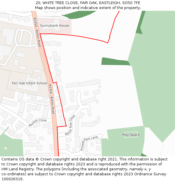 20, WHITE TREE CLOSE, FAIR OAK, EASTLEIGH, SO50 7FE: Location map and indicative extent of plot