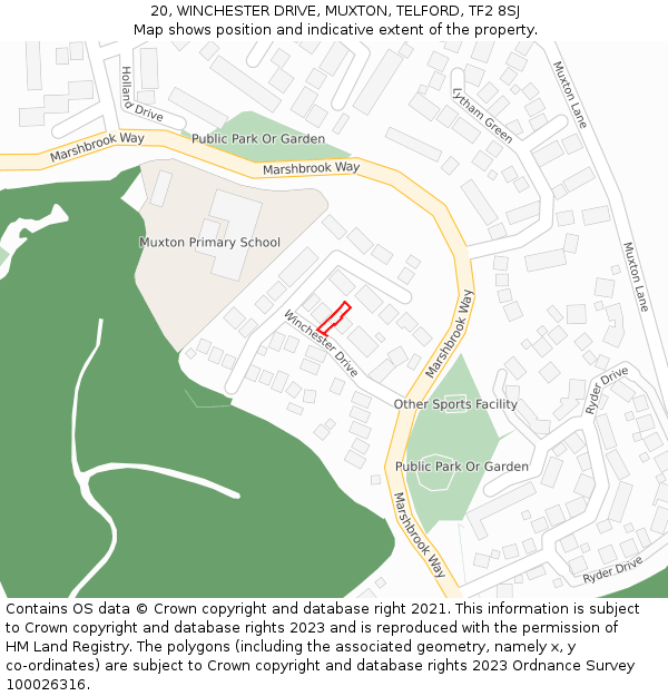 20, WINCHESTER DRIVE, MUXTON, TELFORD, TF2 8SJ: Location map and indicative extent of plot