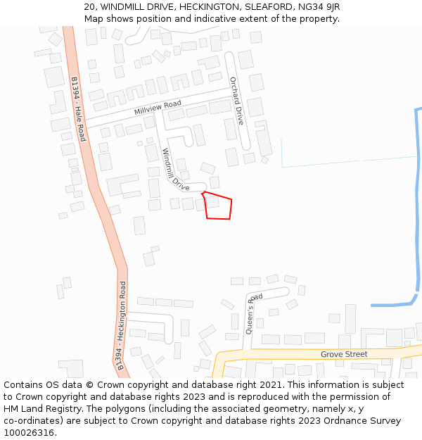 20, WINDMILL DRIVE, HECKINGTON, SLEAFORD, NG34 9JR: Location map and indicative extent of plot