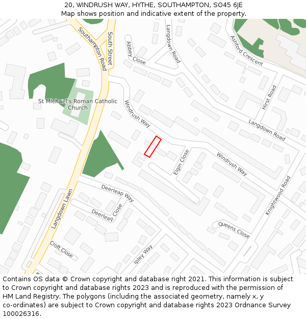 20, WINDRUSH WAY, HYTHE, SOUTHAMPTON, SO45 6JE: Location map and indicative extent of plot