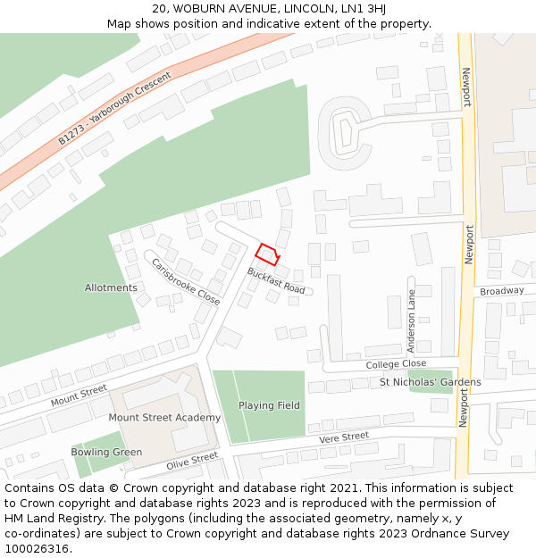 20, WOBURN AVENUE, LINCOLN, LN1 3HJ: Location map and indicative extent of plot