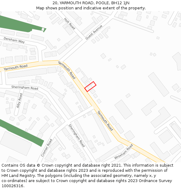 20, YARMOUTH ROAD, POOLE, BH12 1JN: Location map and indicative extent of plot