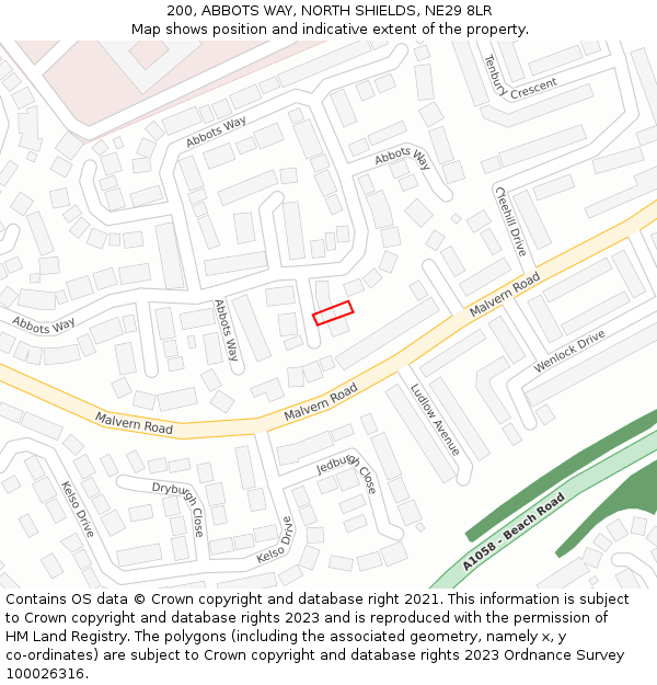 200, ABBOTS WAY, NORTH SHIELDS, NE29 8LR: Location map and indicative extent of plot