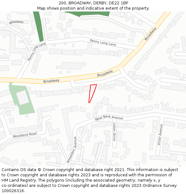 200, BROADWAY, DERBY, DE22 1BP: Location map and indicative extent of plot