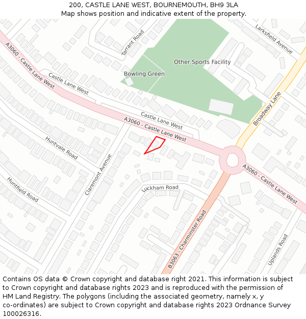 200, CASTLE LANE WEST, BOURNEMOUTH, BH9 3LA: Location map and indicative extent of plot