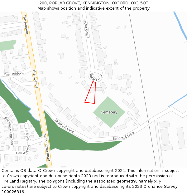 200, POPLAR GROVE, KENNINGTON, OXFORD, OX1 5QT: Location map and indicative extent of plot