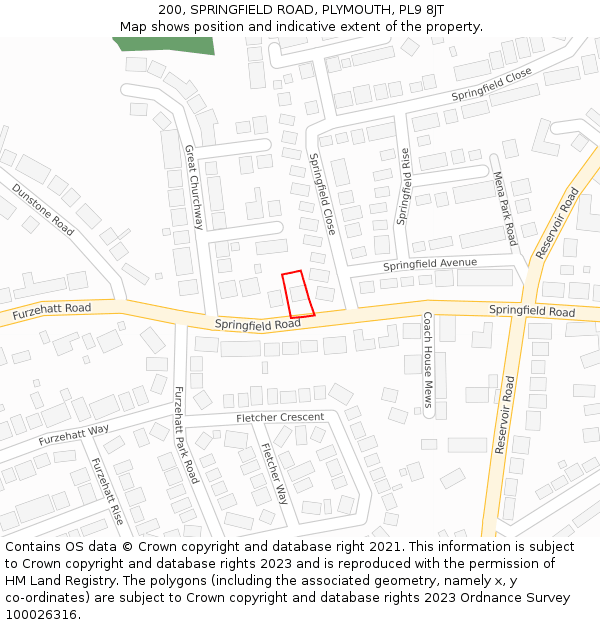 200, SPRINGFIELD ROAD, PLYMOUTH, PL9 8JT: Location map and indicative extent of plot