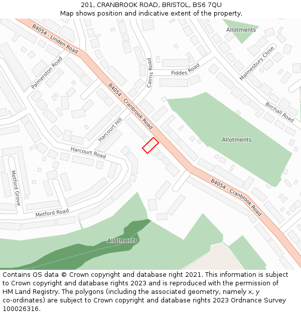 201, CRANBROOK ROAD, BRISTOL, BS6 7QU: Location map and indicative extent of plot