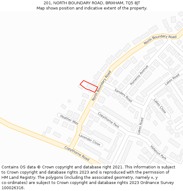 201, NORTH BOUNDARY ROAD, BRIXHAM, TQ5 8JT: Location map and indicative extent of plot