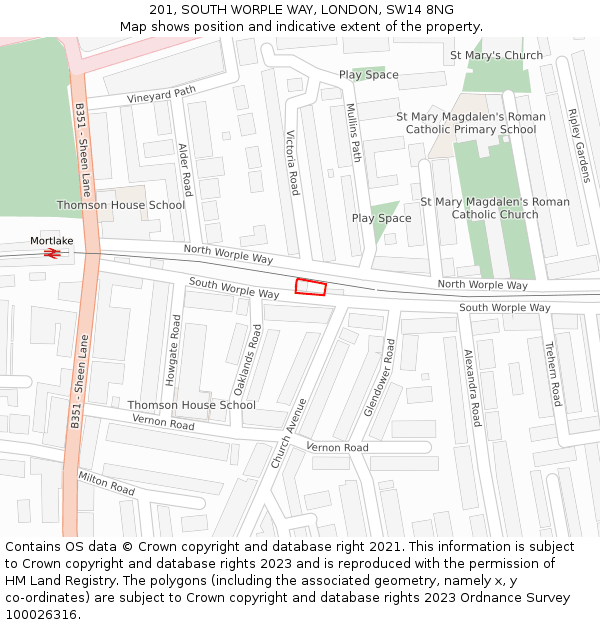 201, SOUTH WORPLE WAY, LONDON, SW14 8NG: Location map and indicative extent of plot