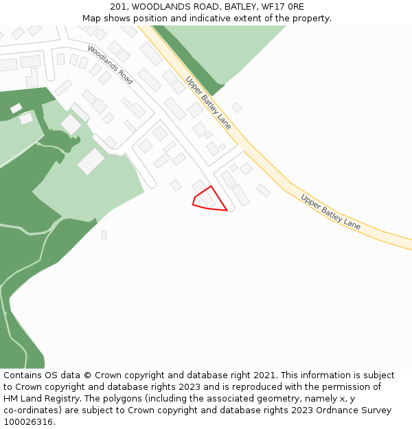 201, WOODLANDS ROAD, BATLEY, WF17 0RE: Location map and indicative extent of plot