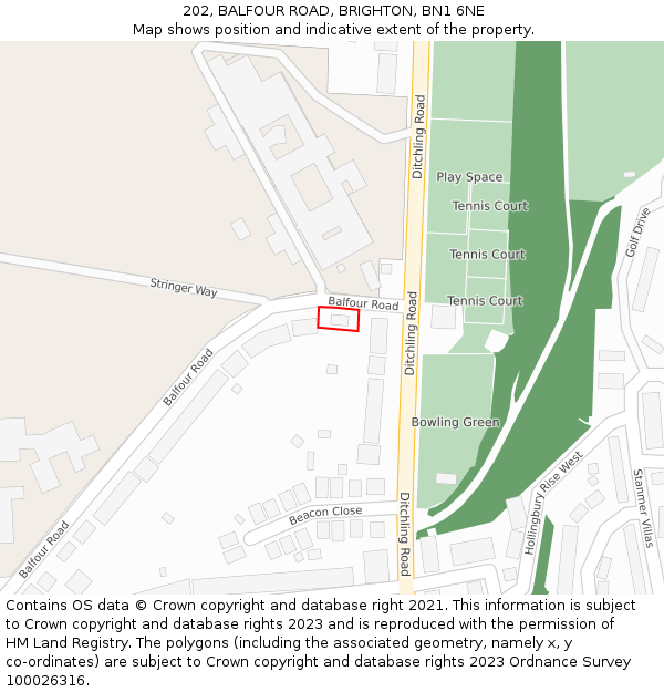 202, BALFOUR ROAD, BRIGHTON, BN1 6NE: Location map and indicative extent of plot