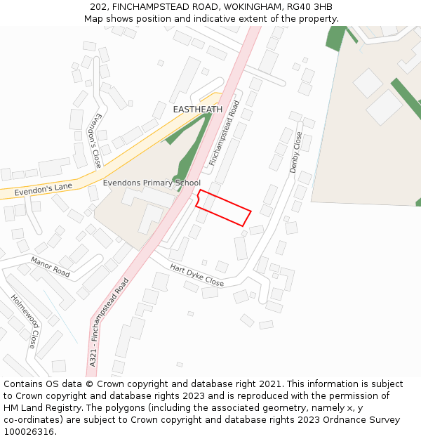 202, FINCHAMPSTEAD ROAD, WOKINGHAM, RG40 3HB: Location map and indicative extent of plot