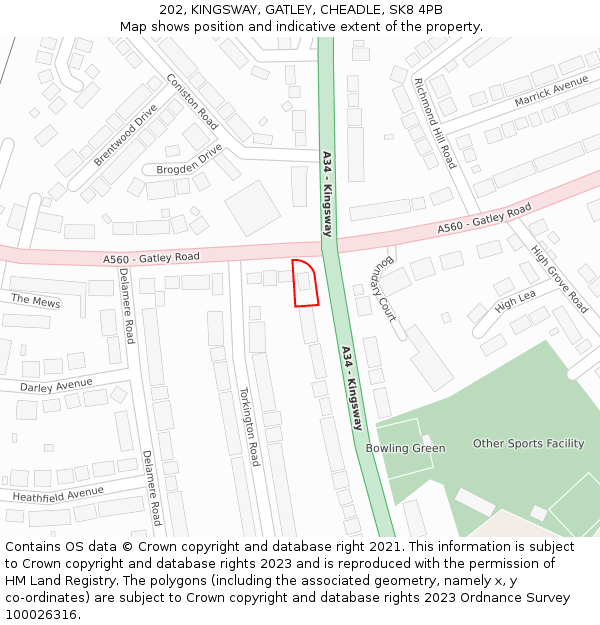 202, KINGSWAY, GATLEY, CHEADLE, SK8 4PB: Location map and indicative extent of plot