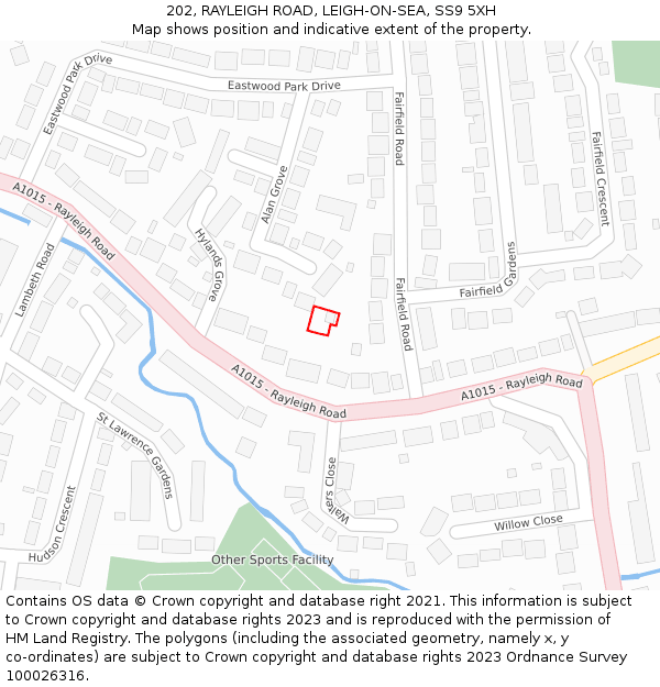 202, RAYLEIGH ROAD, LEIGH-ON-SEA, SS9 5XH: Location map and indicative extent of plot