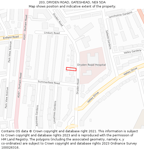 203, DRYDEN ROAD, GATESHEAD, NE9 5DA: Location map and indicative extent of plot