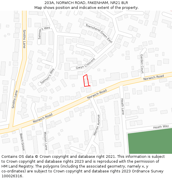 203A, NORWICH ROAD, FAKENHAM, NR21 8LR: Location map and indicative extent of plot