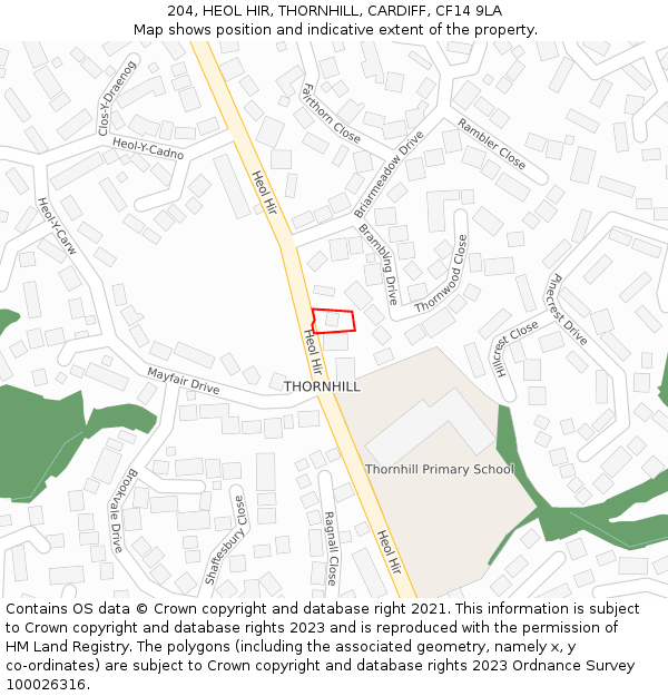 204, HEOL HIR, THORNHILL, CARDIFF, CF14 9LA: Location map and indicative extent of plot