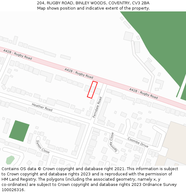 204, RUGBY ROAD, BINLEY WOODS, COVENTRY, CV3 2BA: Location map and indicative extent of plot