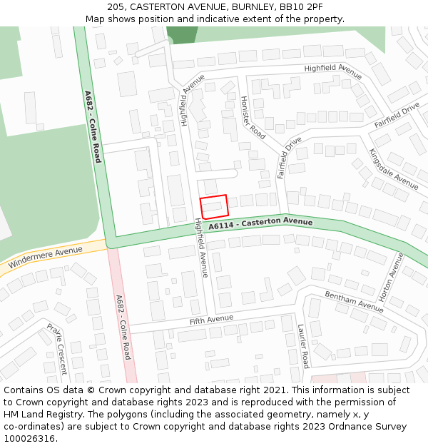 205, CASTERTON AVENUE, BURNLEY, BB10 2PF: Location map and indicative extent of plot