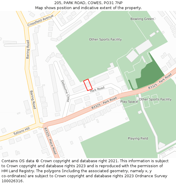 205, PARK ROAD, COWES, PO31 7NP: Location map and indicative extent of plot