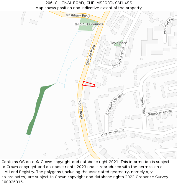 206, CHIGNAL ROAD, CHELMSFORD, CM1 4SS: Location map and indicative extent of plot