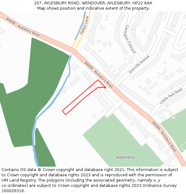 207, AYLESBURY ROAD, WENDOVER, AYLESBURY, HP22 6AA: Location map and indicative extent of plot