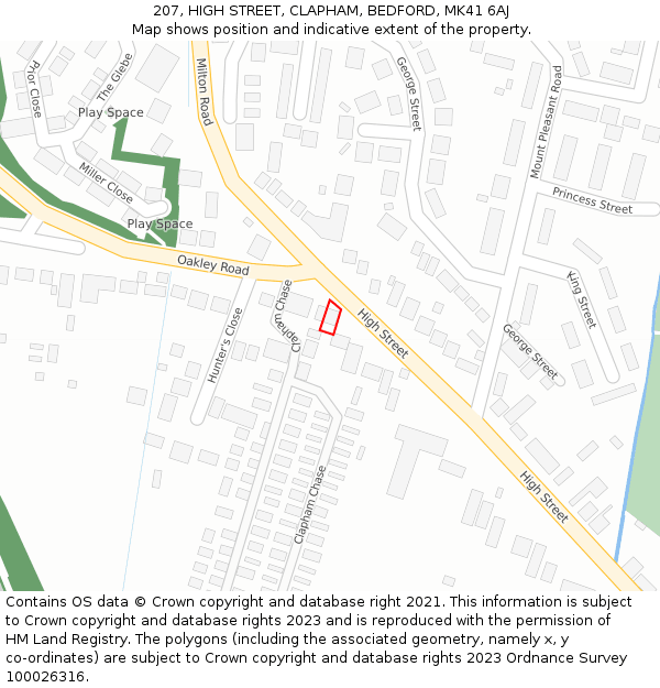 207, HIGH STREET, CLAPHAM, BEDFORD, MK41 6AJ: Location map and indicative extent of plot