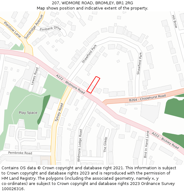 207, WIDMORE ROAD, BROMLEY, BR1 2RG: Location map and indicative extent of plot