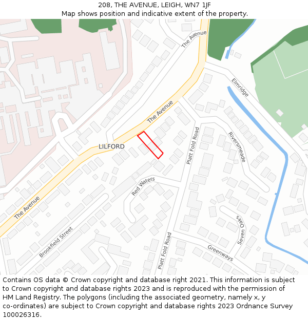 208, THE AVENUE, LEIGH, WN7 1JF: Location map and indicative extent of plot