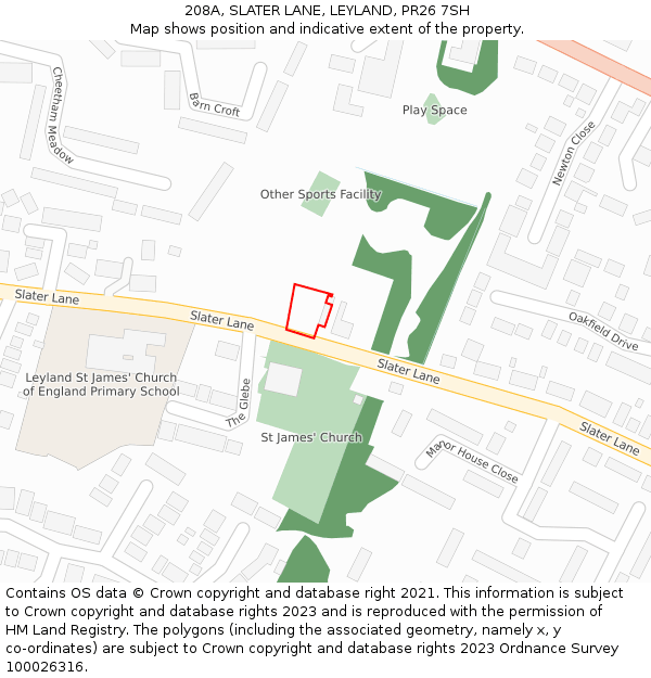 208A, SLATER LANE, LEYLAND, PR26 7SH: Location map and indicative extent of plot