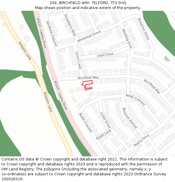 209, BIRCHFIELD WAY, TELFORD, TF3 5HQ: Location map and indicative extent of plot